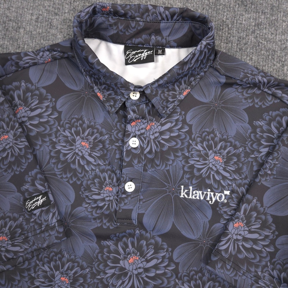 Sunday Swagger Polo Shirt Mens M Midnight Floral AOP Performance Golf UPF 40